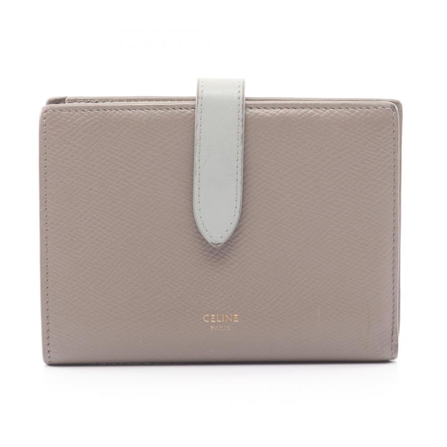 美品✨セリーヌ ミディアムストラップウォレット 2つ折り財布 グレー バイカラー CELINE セリーヌ ミディアムストラップウォレット 二つ折り財布 現行