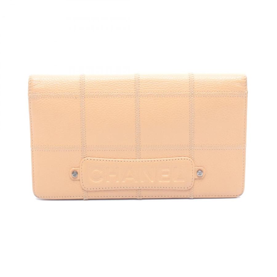 ☆ちゅん☆CHANEL 二つ折り財布 長財布 レディース ベージュ レザー CHANEL（シャネル） チョコバー 二つ折り長財布 財布 レザー ベージュ
