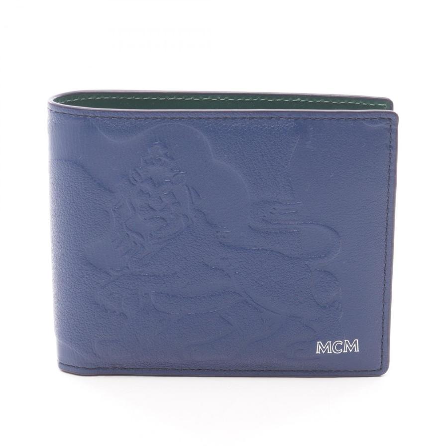 新品未使用 MCM ２つ折り レザー 財布 札入れ MCM（エムシーエム） 二つ折り財布 財布 レザー ブルー系 【中古