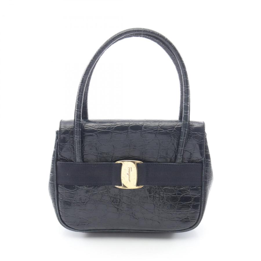 美品✨フェラガモ ヴァラ ショルダーバッグ　クロコ型押し ブラック VARA 黒 サルヴァトーレフェラガモ Salvatore Ferragamo ヴァラ クロコ型押し