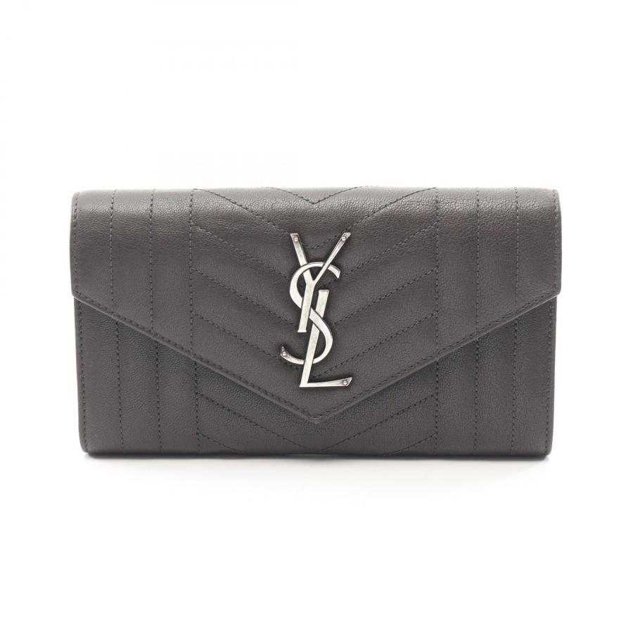 ✨極美品✨　サンローラン　長財布　ロゴ刻印　本革レザー　グレー サンローランパリ SAINT LAURENT PARIS カレッジ 二つ折り長財布 財布