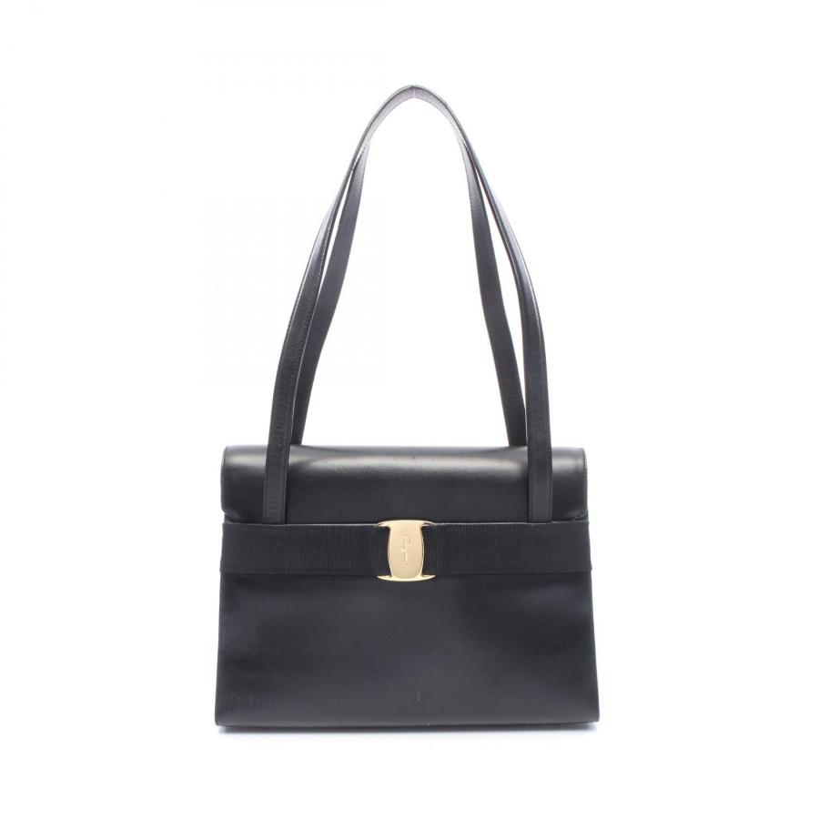 Salvatore Ferragamo リボン付きブラックレザーハンドバッグ サルヴァトーレフェラガモ Salvatore Ferragamo ヴァラリボン