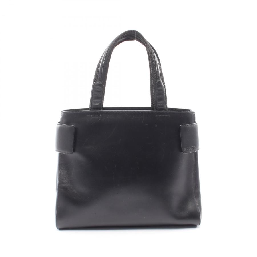 【美品】PRADA プラダ レザートートバッグ 黒 ロゴ型押し PRADA（プラダ） ロゴ トートバッグ バッグ レザー ブラック系 【中古