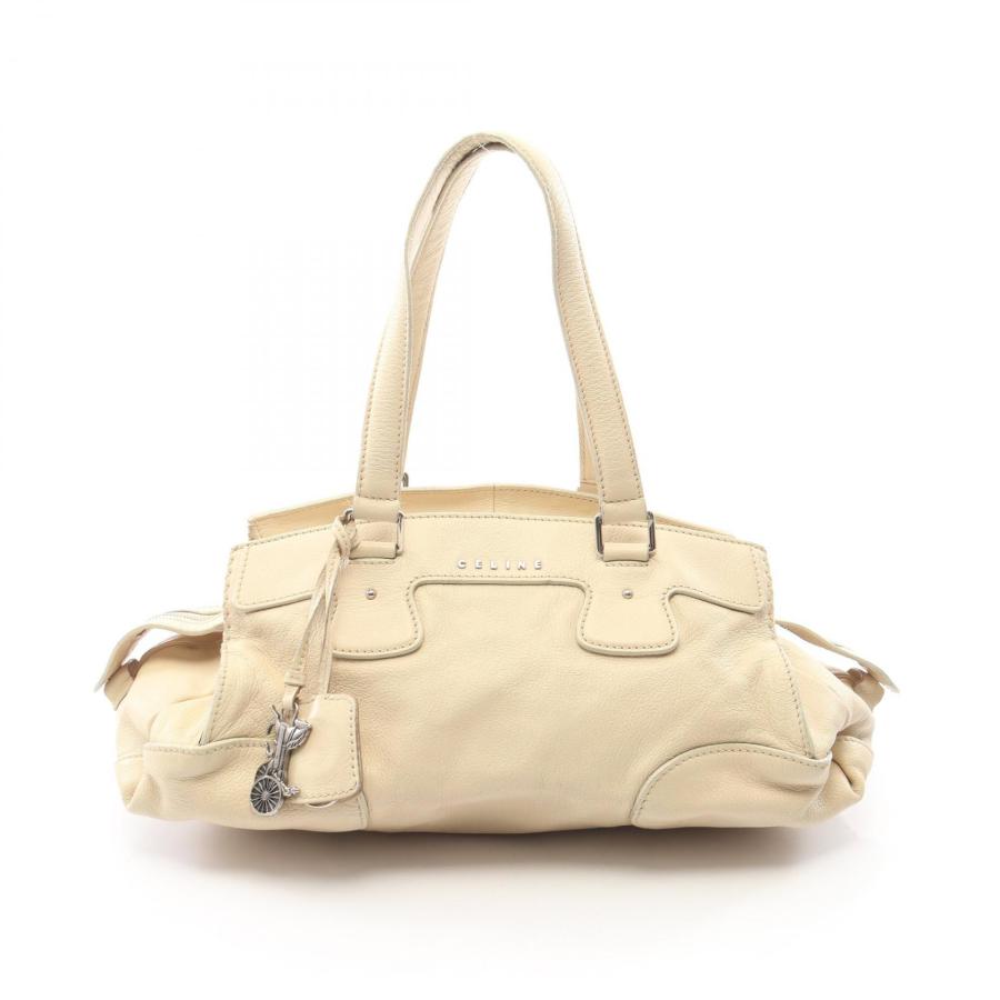 セリーヌ CELINE アイボリー ロゴ入り ハンドバッグ CELINE（セリーヌ） ロゴ ハンドバッグ バッグ レザー アイボリー系