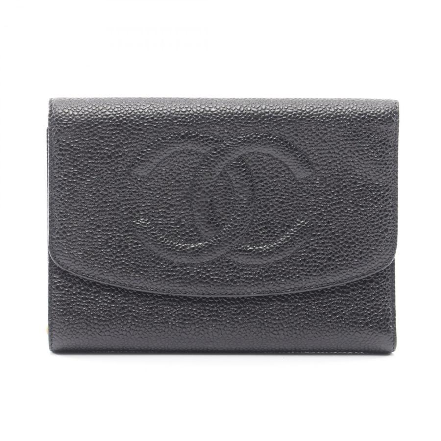 CHANEL ブラックレザー 三つ折り財布　キャビアスキンココマーク CHANEL（シャネル） 爆買 ココマーク 三つ折り財布 財布 キャビア