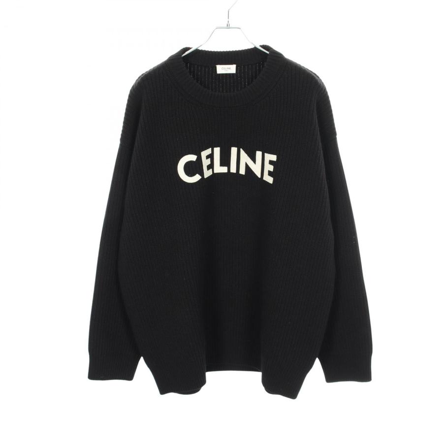 セリーヌ CELINE ロゴ オーバーサイズ リブ ニット 衣料品 トップス ウール メンズ ブラック系 2A19R423P 【中古】 CELINE（セリーヌ） ロゴ オーバーサイズ リブ ニット 衣料品 トップス