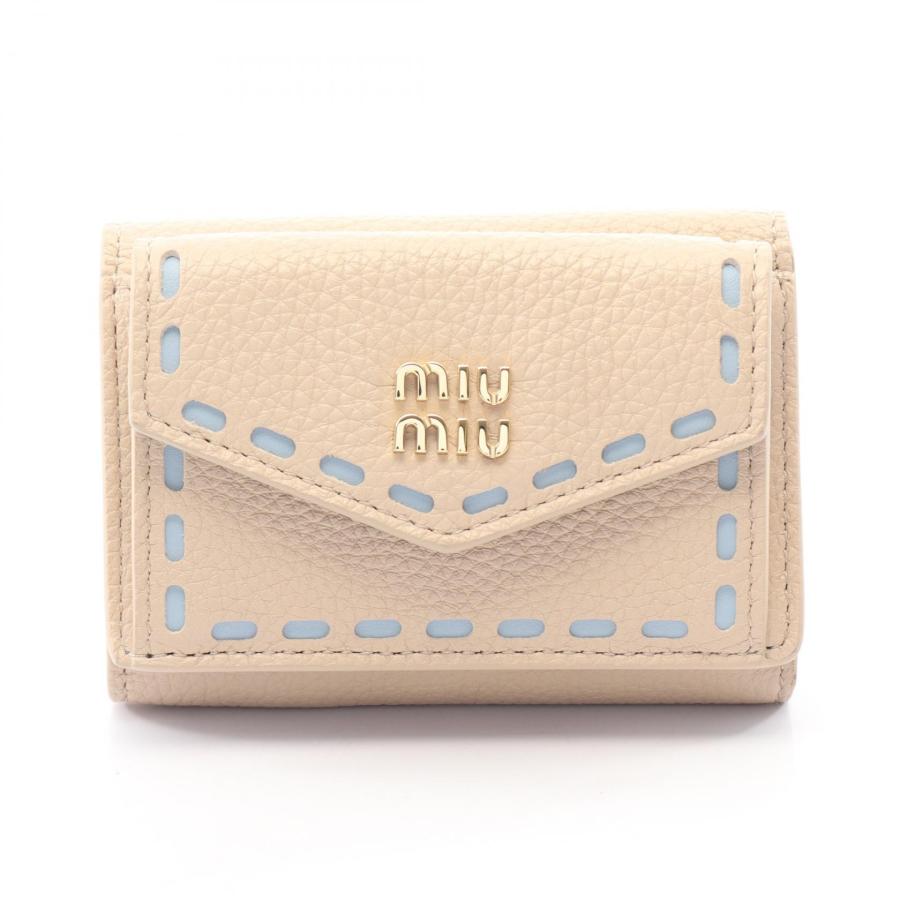 ミュウ Miu VITELLO PHENIX＋SOFT 三つ折り財布 財布 レザー ベージュ 