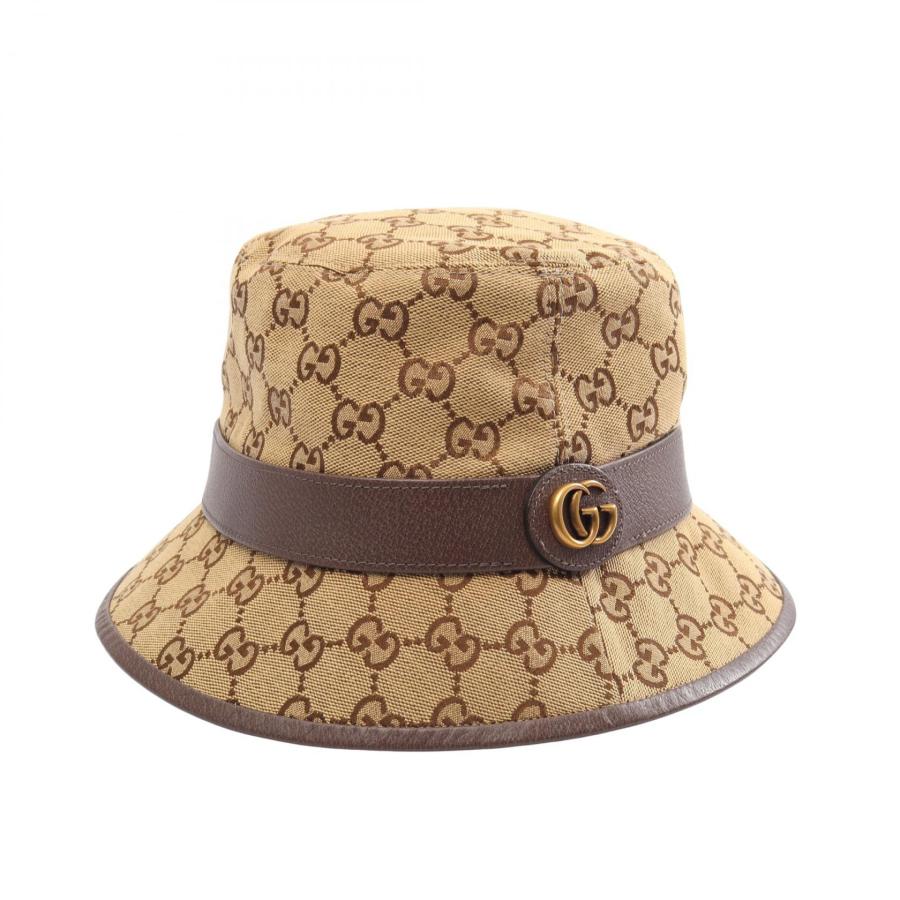 GUCCI グッチ バケットハット GG柄 総柄 キャンバス レザー ベージュ GUCCI（グッチ） GUCCI GGマーモント GGキャンバス バケット ハット