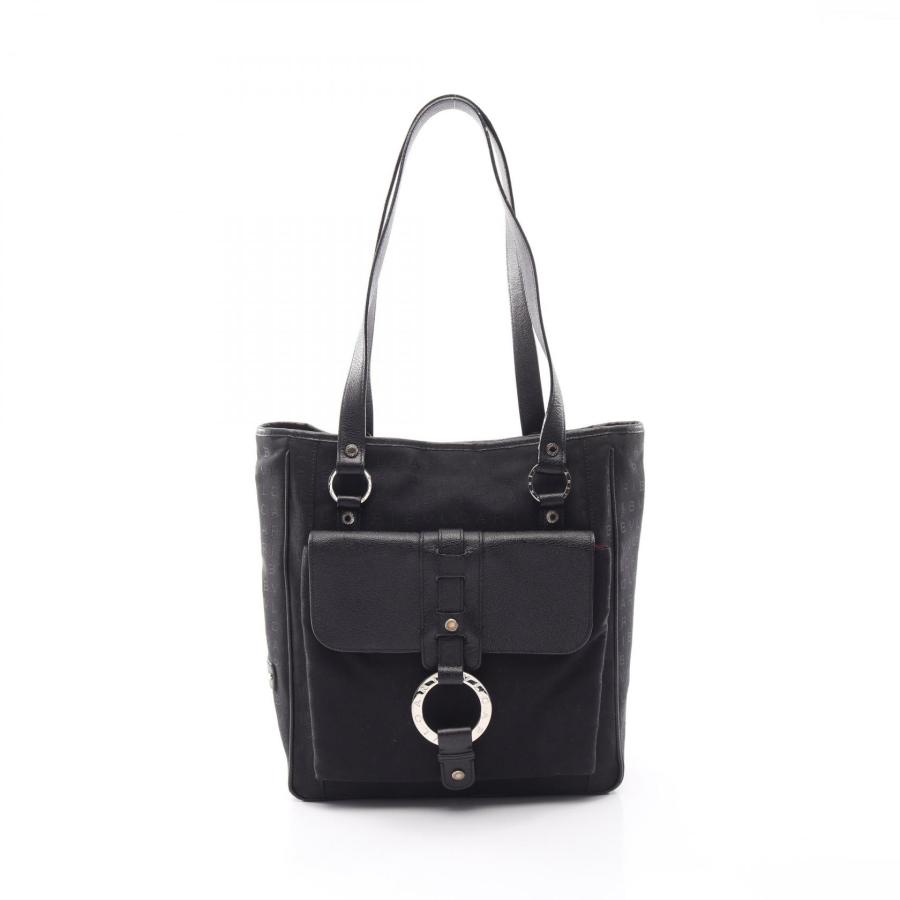 未使用級✨ブルガリ ロゴマニア トートバッグ ブラック キャンバス レザー BVLGARI（ブルガリ） ロゴマニア トートバッグ バッグ キャンバス