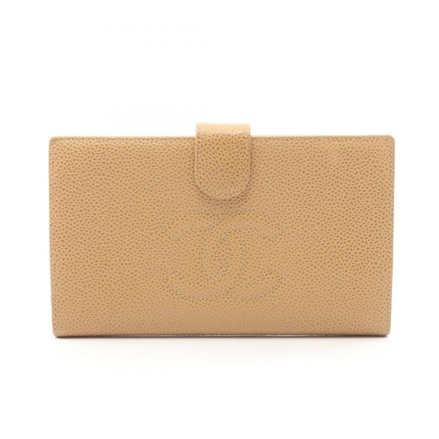 CHANEL シャネル キャビアスキン 長財布 ココマーク ベージュ 正規品 CHANEL（シャネル） ココマーク がま口 二つ折り長財布 財布 キャビア