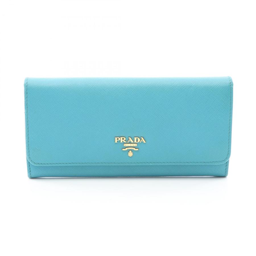 PRADA（プラダ） 二つ折り長財布 財布 レザー ブルー系 【中古