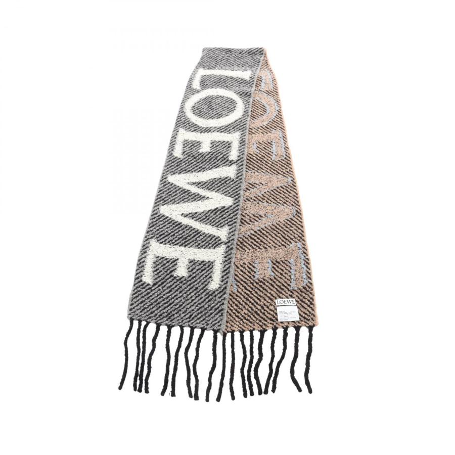 LOEWE茶色がかったグレーと黒のストール　woolとsilk素材 LOEWE（ロエベ） マフラー 衣料品 ウール グレー系 【中古】 : RECLO