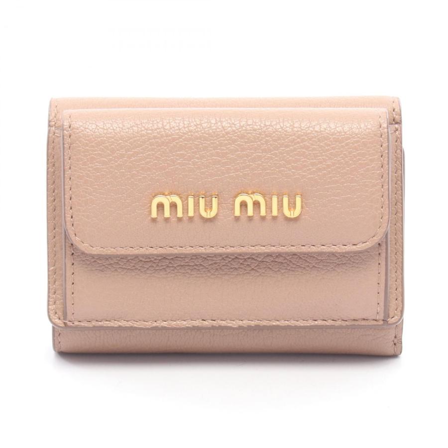 ミュウ Miu マドラス 三つ折り財布 財布 レザー ピンク系 【中古