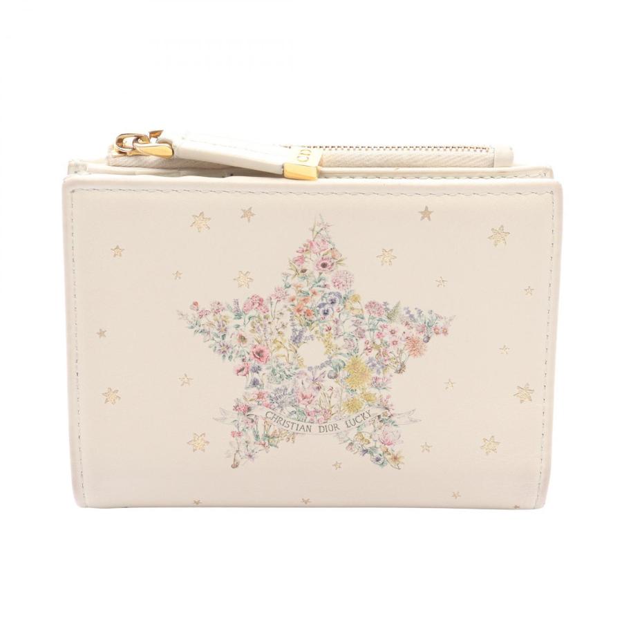 ディオール Dior Lucky Dahlia 二つ折り財布 財布 レザー アイボリー系