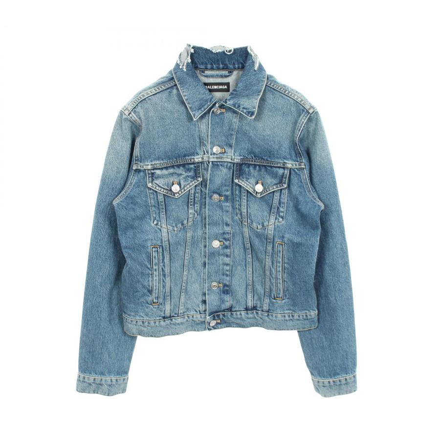 バレンシアガ BALENCIAGA キャンペーンロゴ ダメージ加工 デニムジャケット 衣料品 アウター コットン メンズ ブルー系 556853 【中古】 BALENCIAGA（バレンシアガ） キャンペーンロゴ ダメージ加工 デニム