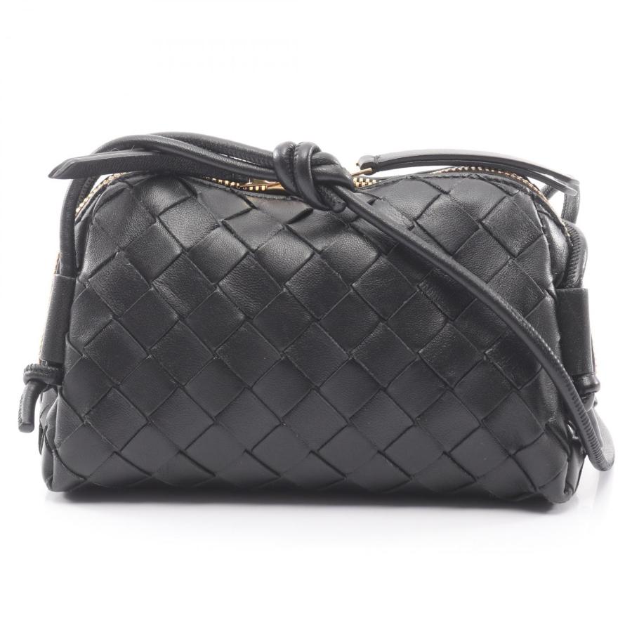 新品同様 ボッテガ ヴェネタ BOTTEGA VENETA イントレチャート ショルダー バッグ サテン ブラック ネイビー 90312040 BOTTEGA VENETA（ボッテガ・ヴェネタ） ショルダーバッグ イントレ