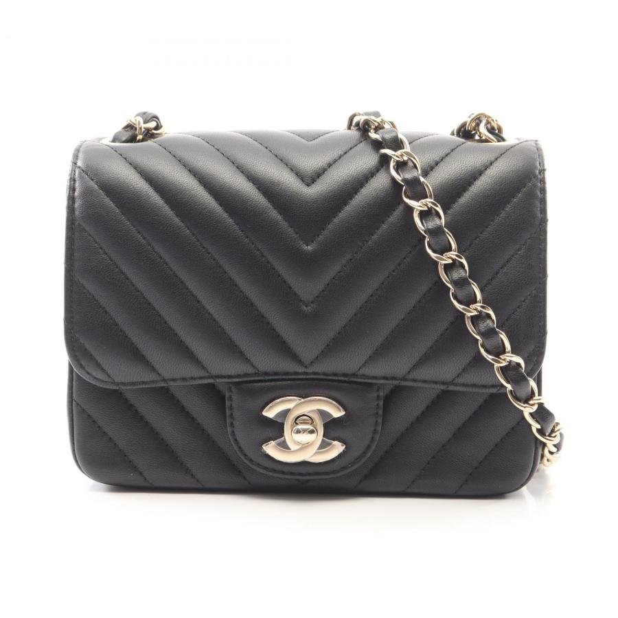 シャネル CHANEL シェブロン Vステッチ ミニ ショルダーバッグ バッグ ラムスキン（羊革） レディース ブラック系 【中古】 CHANEL（シャネル） シェブロン Vステッチ ミニ ショルダーバッグ