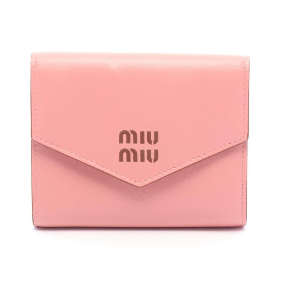 ミュウ Miu SOFTY LOGO 三つ折り財布 財布 レザー ピンク系 5MH040