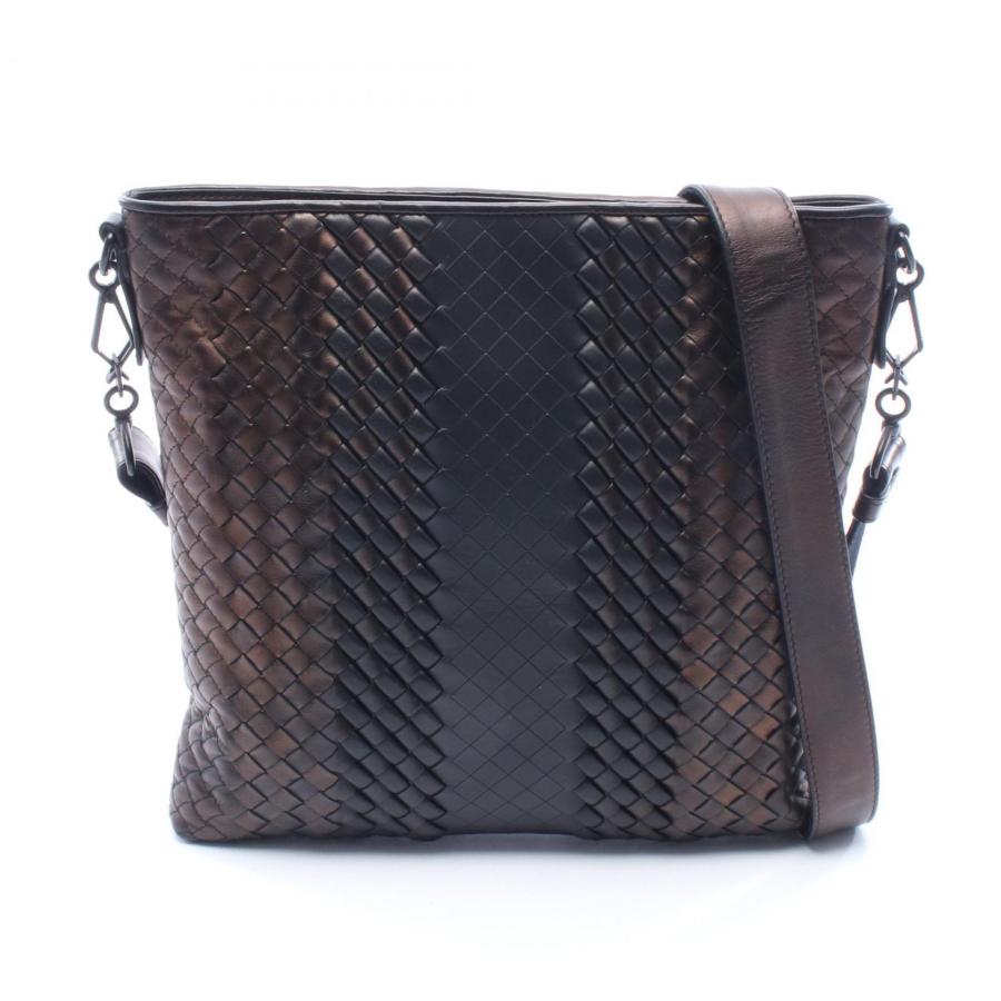 送料込　イントレチャート レザー　ショルダー　ブラウン　クラッチ　美品 ボッテガヴェネタ BOTTEGA VENETA イントレチャート ショルダーバッグ