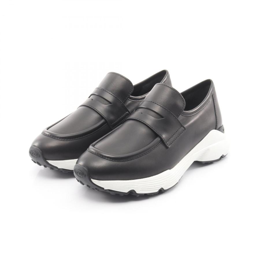 【未使用級】トッズ ローファー スリッポン 黒 レザー フリンジ レディース トッズ TOD'S ローファー スニーカー 靴 レザー ブラック系 【中古