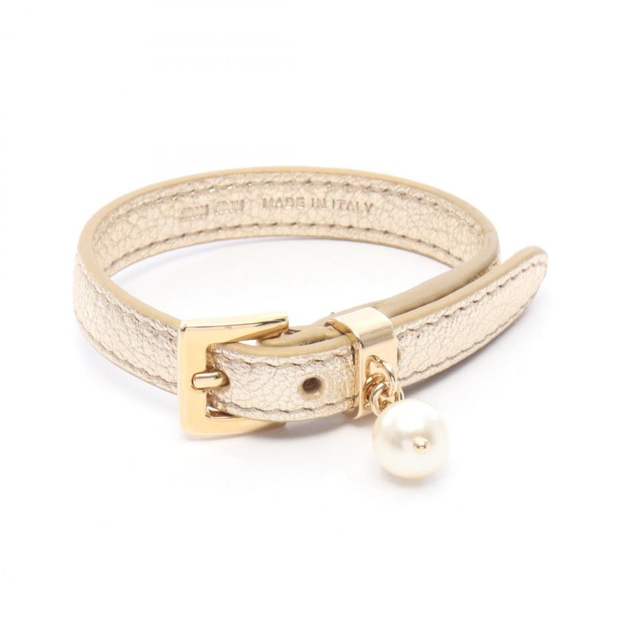 ミュウ Miu ブレスレット アクセサリー レザー ゴールド系 【中古