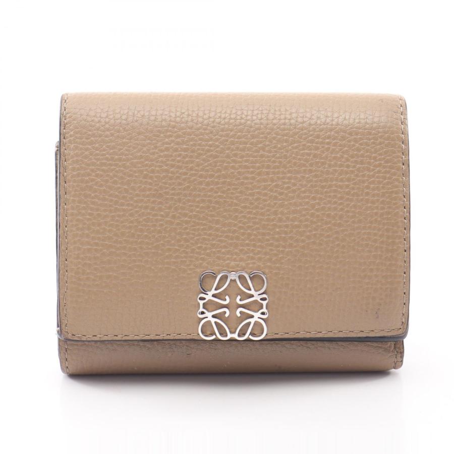 【美品】ロエベ 三つ折り財布 トライフォールド リネン アナグラム 本革 LOEWE（ロエベ） アナグラム トライフォールド 三つ折り財布 財布