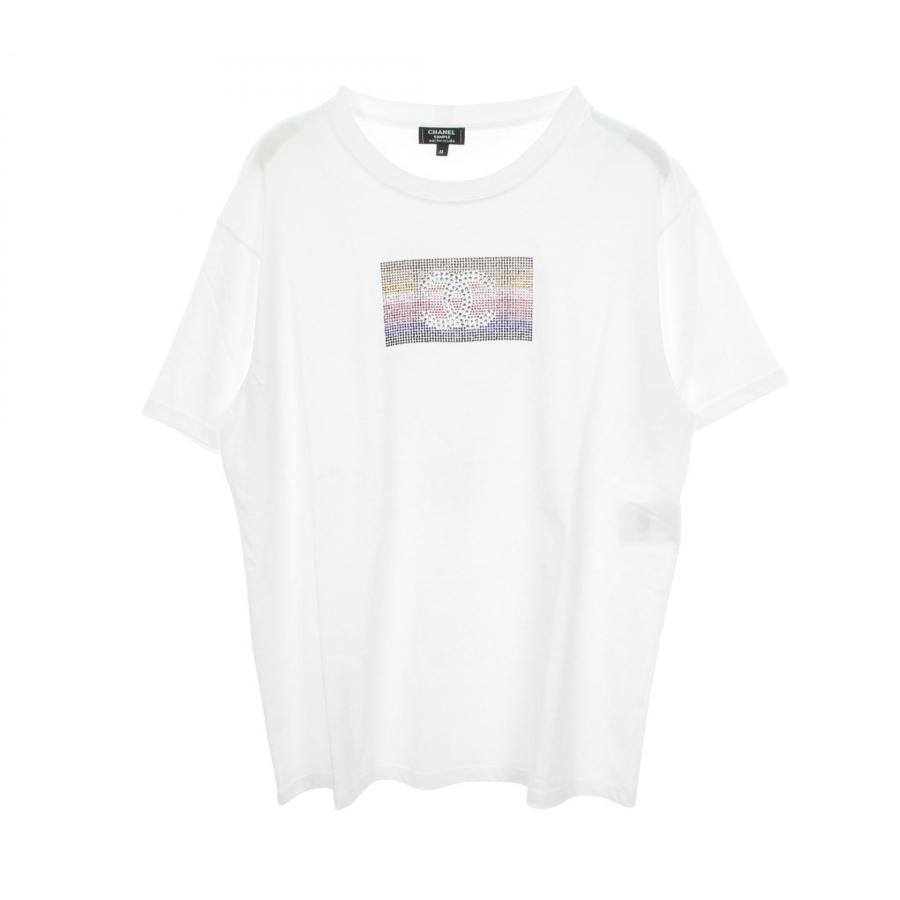 CHANEL シャネル ロゴ刺繍 半袖Tシャツ ココマーク レディースL相当 CHANEL（シャネル） ココマーク ラインストーン 半袖Tシャツ 衣料品