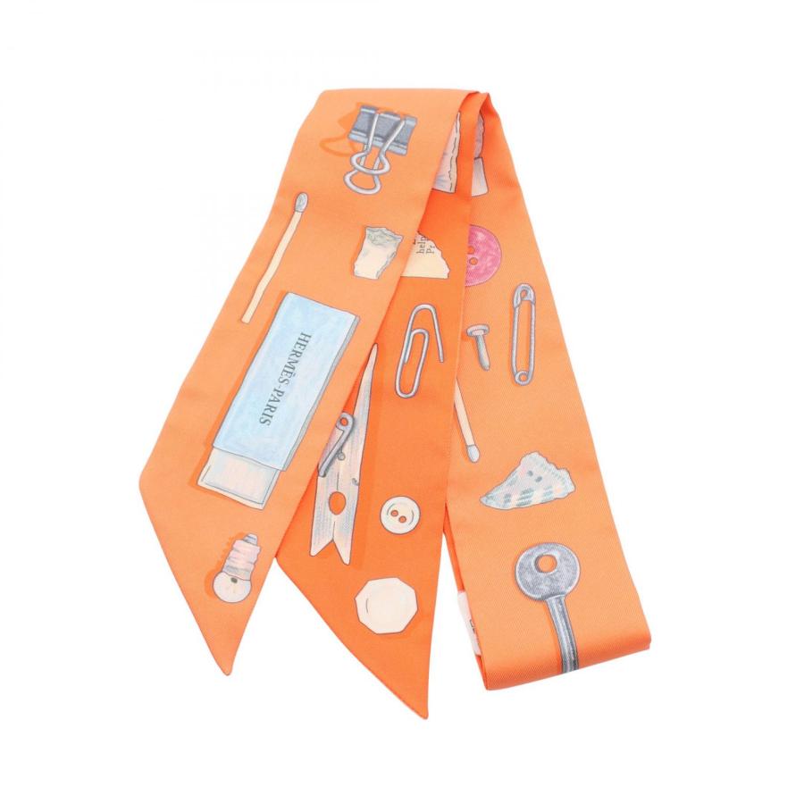 HERMES ツイリー スカーフ シルク100% オレンジ HERMES（エルメス） ツイリー IN THE POCKET リボン スカーフ 衣料品