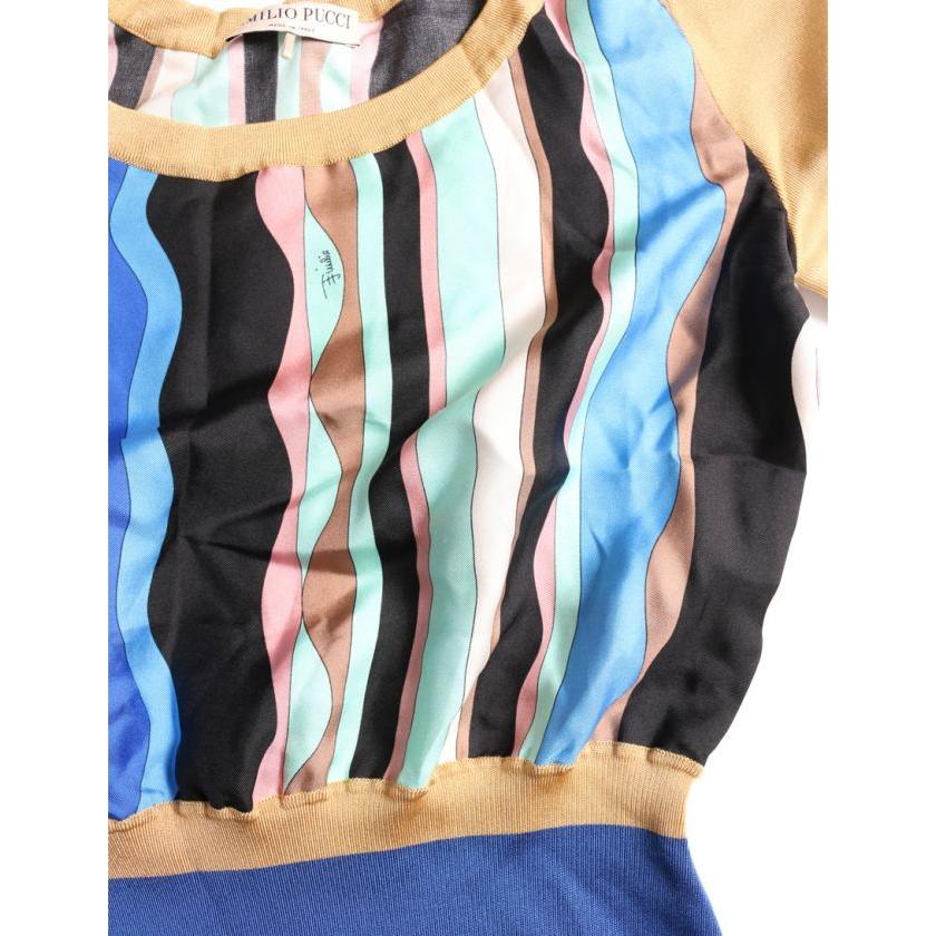 21新作 エミリオ プッチ Emilio Pucci ワンピース 半袖 シルク レーヨン 青 ベージュ マルチカラー レディース 中古 最安値に挑戦 Yalaphone Com