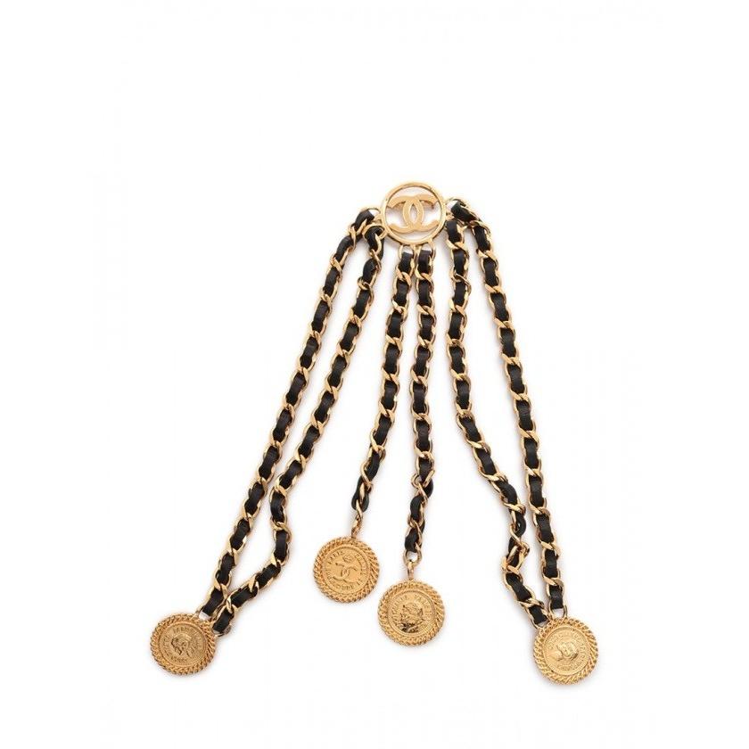 人気大割引 シャネル CHANEL ココマーク チェーンブローチ レザー ゴールド 黒 28 ヴィンテージ レディース, HELLOS 8e5d1d28