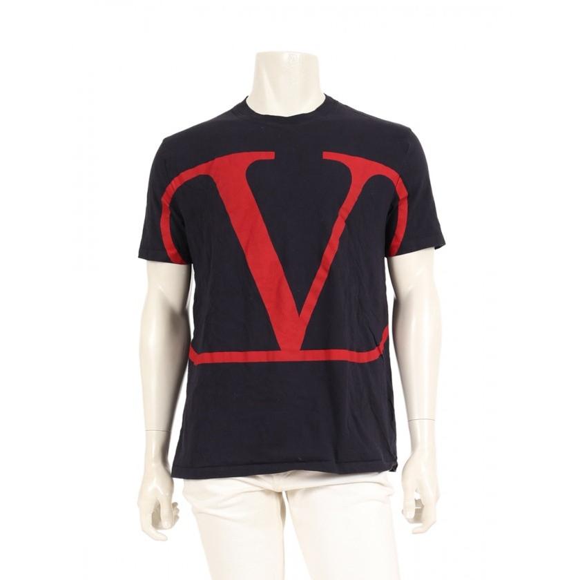 ヴァレンティノ Valentino Tシャツ カットソー メンズ コットン ダークネイビー 大注目 Vロゴ