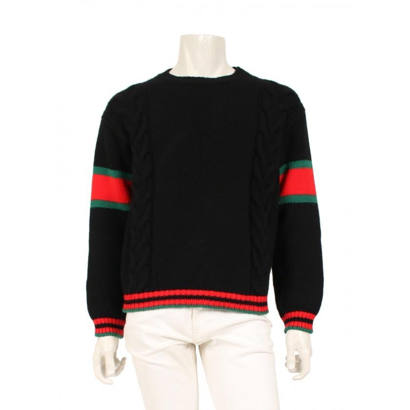グッチ Gucci プルオーバー ニット ウール 黒 緑 赤 メンズ 中古 Supersport Tn