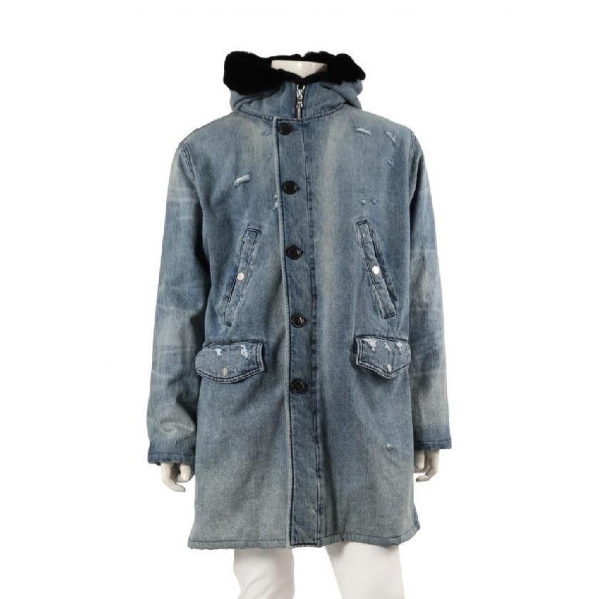 Amiri ダメージ加工 バッグ デニムコート アミリ ダメージ加工 17aw 中古 コットン ファー メンズ 5594 Recloヤフーショップ 水色 メンズ