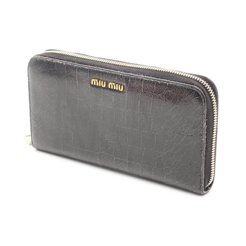 期間限定価格 ミュウミュウ Miu Miu ラウンドファスナー長財布 エナメルレザー 黒 クロコ型押し 5ml506 レディース 中古 安いそれに目立つ Iswitcher Com