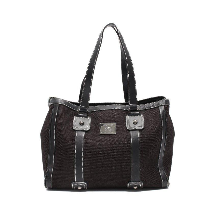 アウトレット バーバリーブルーレーベル Burberry Blue Label トートバッグ キャンバス レザー 黒 ロゴプレート レディース 中古 好評 Skylanceronline Com
