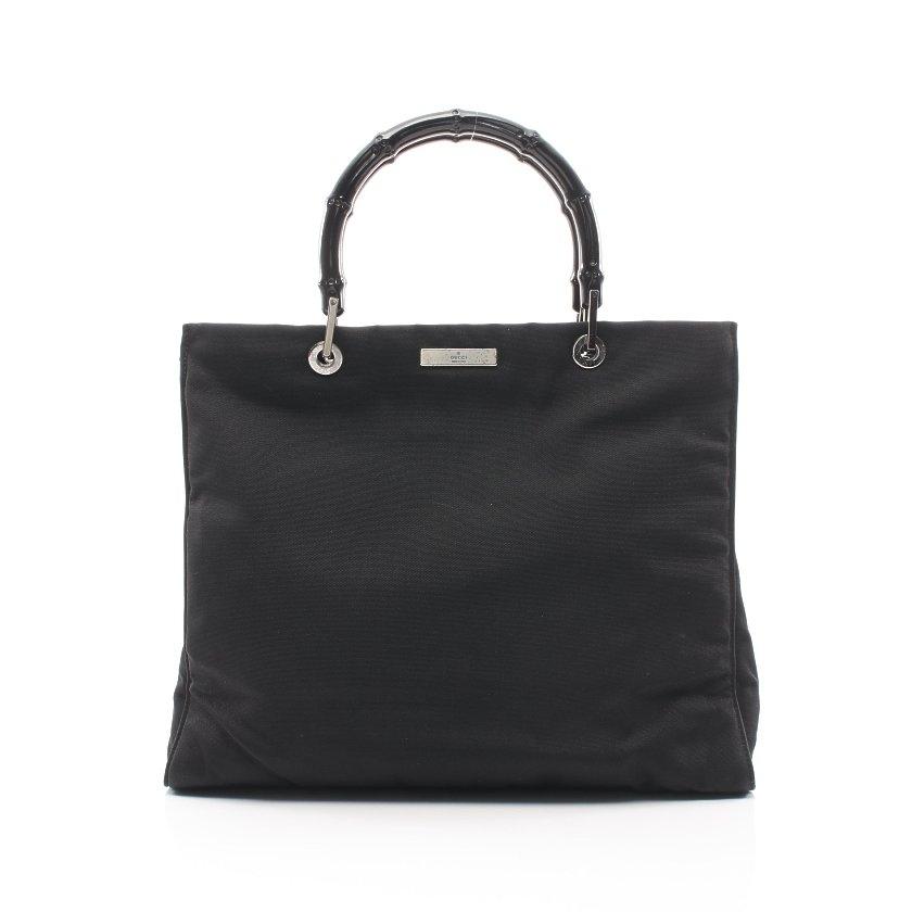 特売 グッチ Gucci バンブー トートバッグ ナイロンキャンバス レザー ブラック 002 1010 レディース 中古