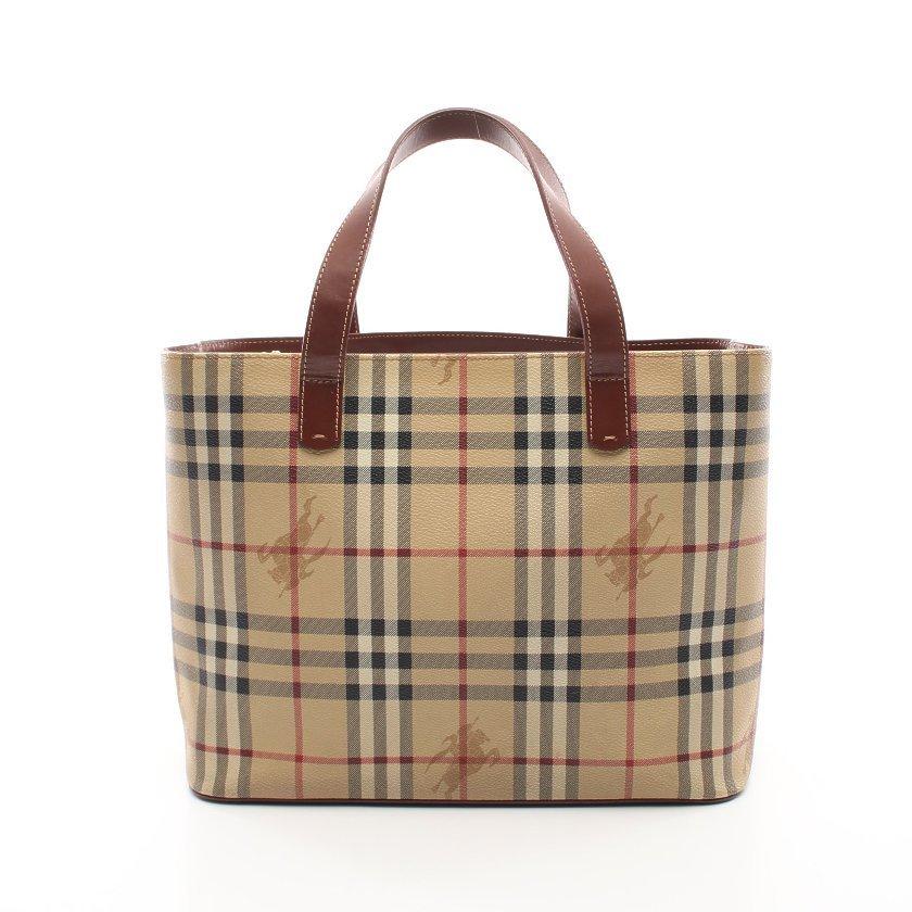 人気カラー再販 バーバリーロンドン Burberry London トートバッグ ヘイマーケットチェック Pvc レザー ベージュ ブラック マルチカラー レディース 中古 値下げ Etechnologies Shop