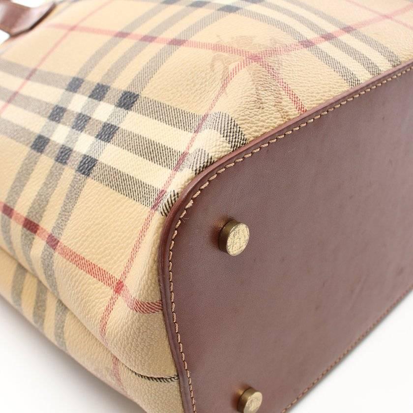 人気カラー再販 バーバリーロンドン Burberry London トートバッグ ヘイマーケットチェック Pvc レザー ベージュ ブラック マルチカラー レディース 中古 値下げ Etechnologies Shop