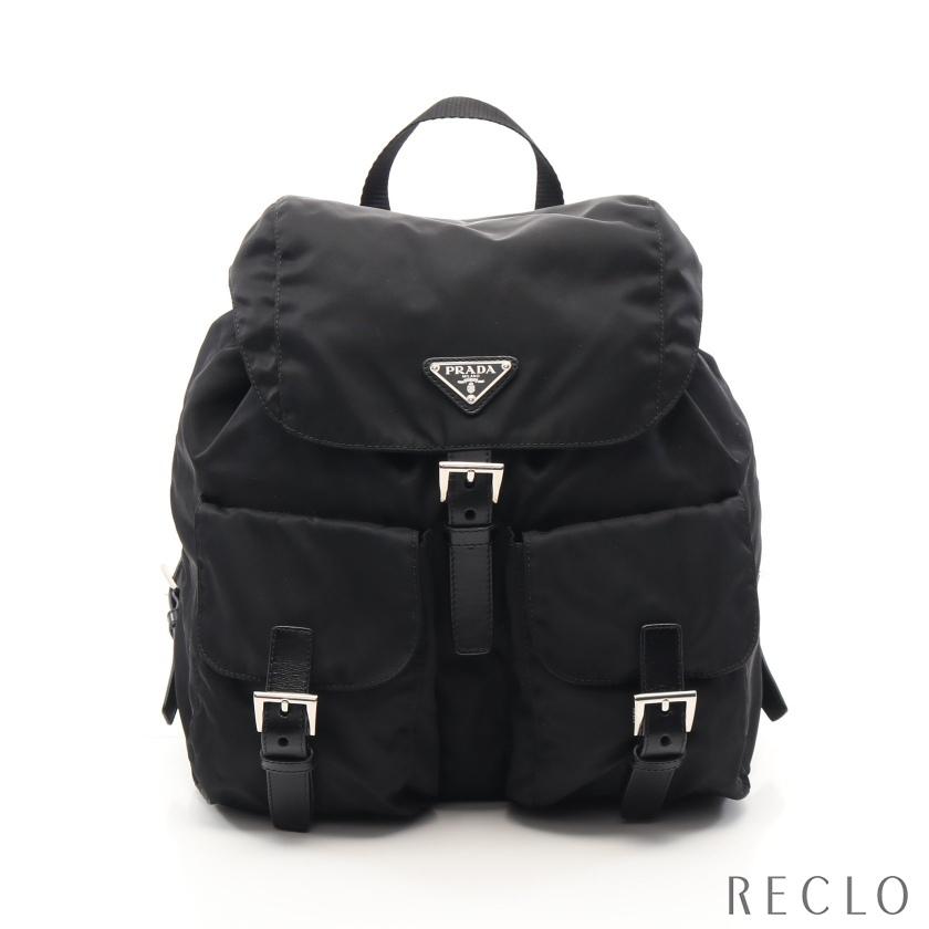 限 定 販 売 ブラック レザー ナイロン リュックサック バックパック Prada プラダ バックパック プラダ 正規品 送料無料 ドローストリング 中古 レディース 三角プレート レディースアクセサリー