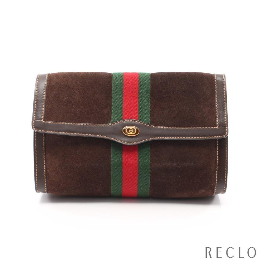 グッチ Gucci オールドグッチ シェリーライン クラッチバッグ クラッチバッグ スエード レザー ブラウン 中古 オールドグッチ バッグ 014 Recloヤフーショップ 67 マルチカラー 30 レディース 安い買取オンライン