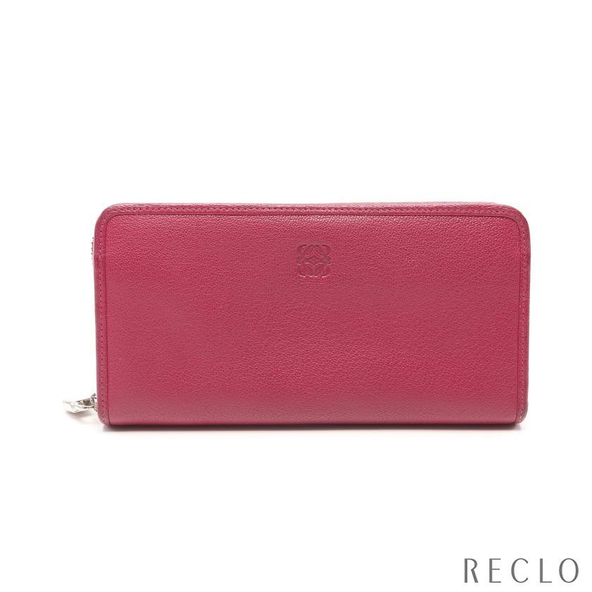 ロエベ Loewe レザー アマソナ レディースファッション ラウンドファスナー長財布 レザー ピンクパープル レディース 中古