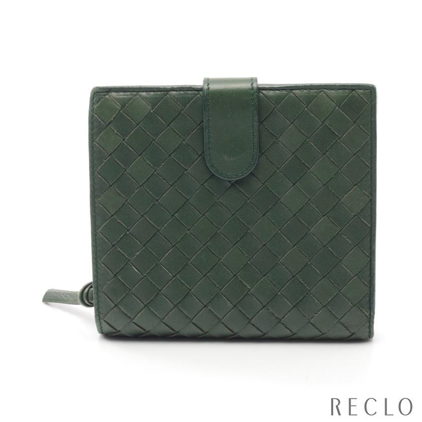 ボッテガ ヴェネタ レディースファッション Bottega Veneta イントレチャート フレンチフラップウォレット ファッション 二つ折り財布 中古 Recloヤフーショップ レザー ダークグリーン レディース