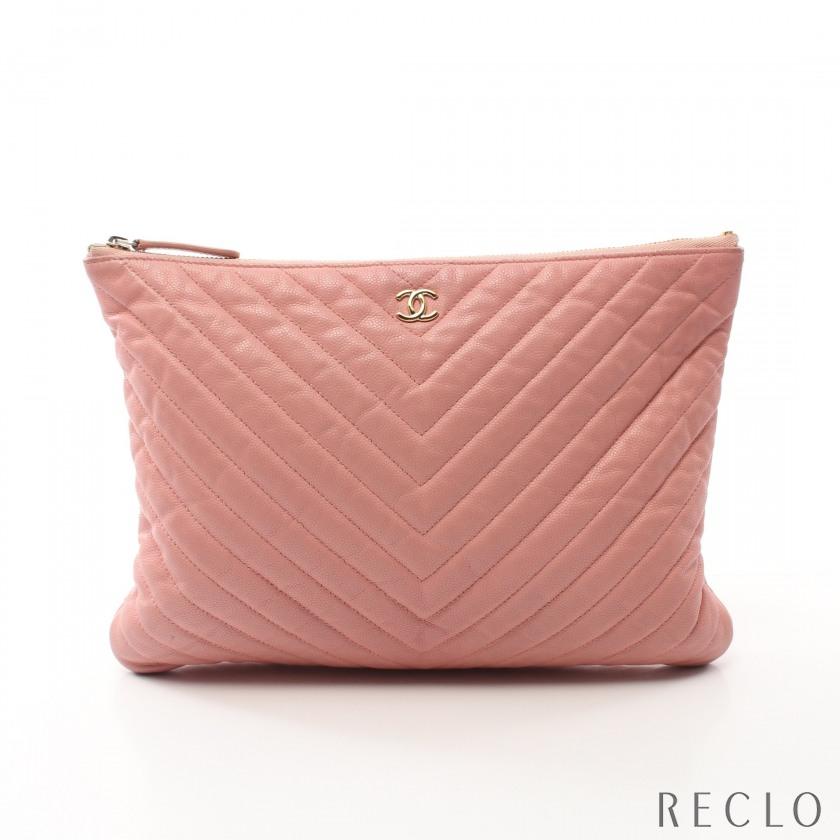 シャネル CHANEL Vステッチ シェブロン クラッチバッグ キャビアスキン 