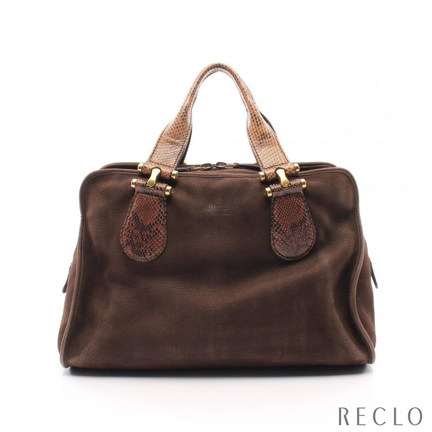 グッチ GUCCI ハンドバッグ ヌバック パイソン ダークブラウン 