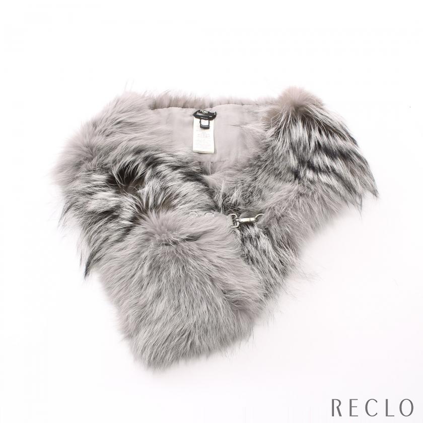 フェンディ FENDI ショール マフラー フォックスファー レザー グレー  
