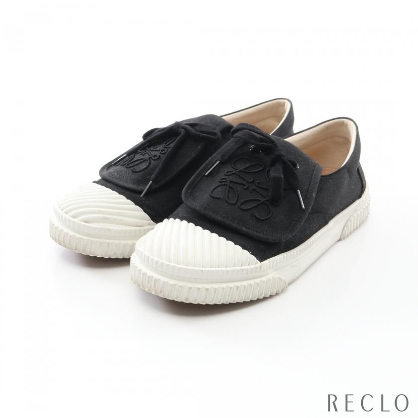 ロエベ LOEWE アナグラム フラップ スニーカー キャンバス ブラック