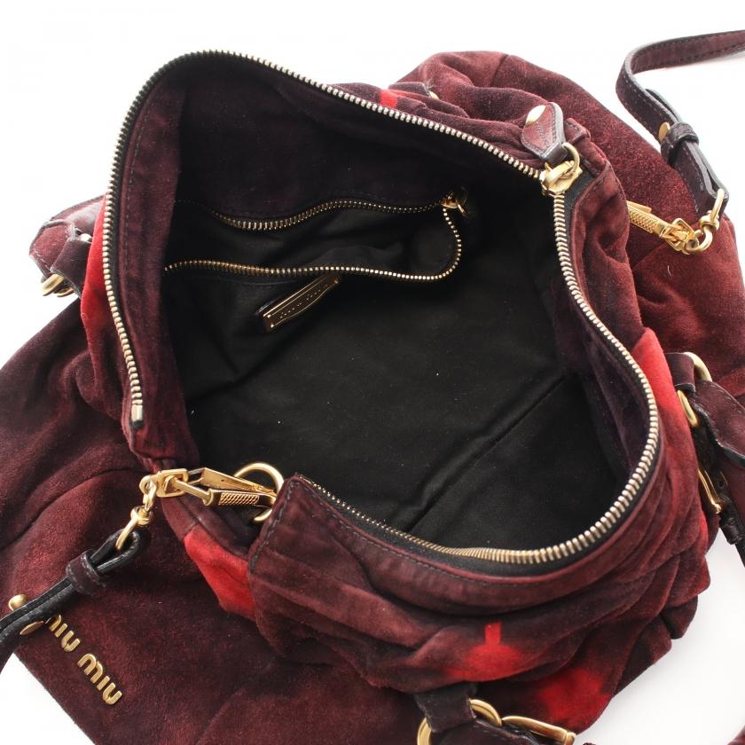 ミュウミュウ miu miu ハンドバッグ スエード レザー ボルドー レッド