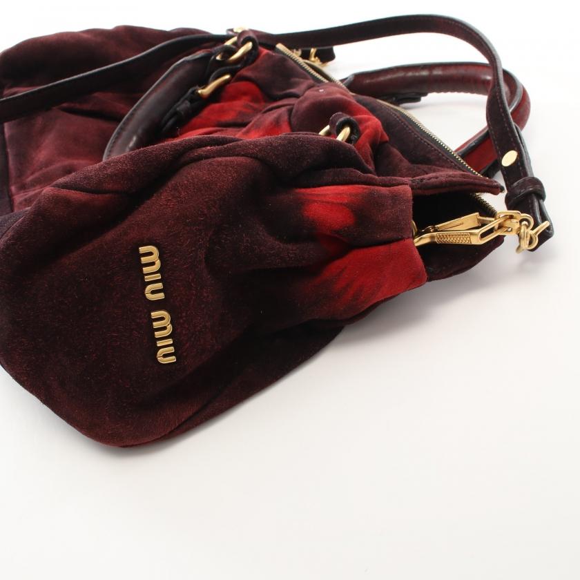 ミュウミュウ miu miu ハンドバッグ スエード レザー ボルドー レッド