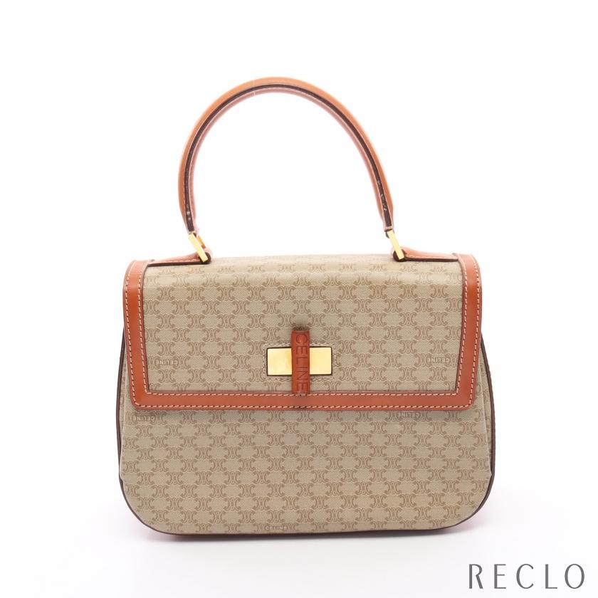 セリーヌ マカダム ハンドバッグ PVC レザー ベージュ ライトブラウン-