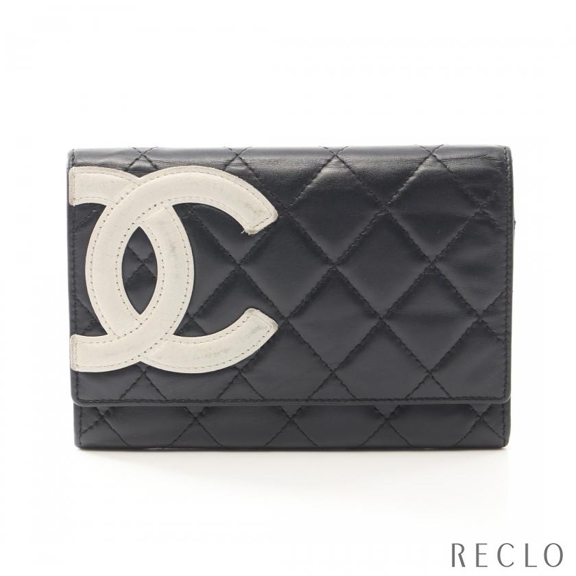 シャネル CHANEL カンボンライン 二つ折り財布 レザー ブラック